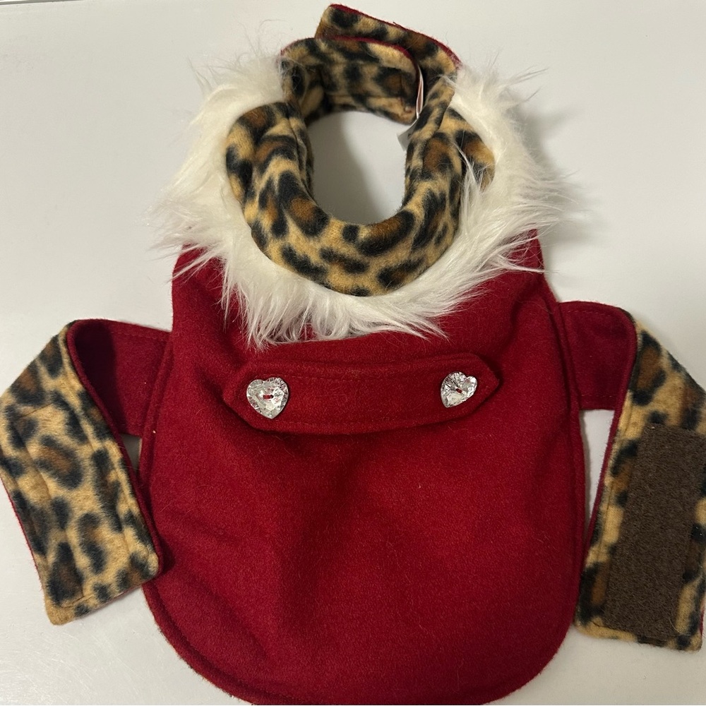 Red and Leopard Print Dog Coat